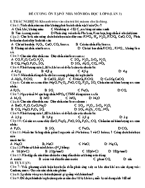 Đề cương ôn tập ở nhà môn Hóa học Lớp 8 (Lần 3)